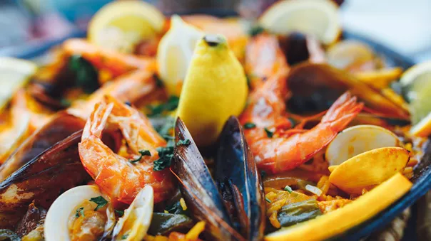 Close up of Spanish Seafood Paella