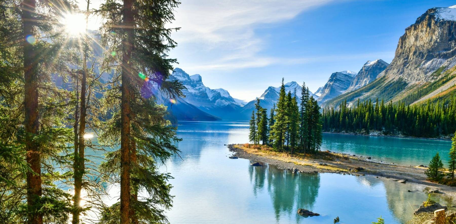 Beautiful Spirit Island in Maligne Lake, Jasper National Park, Alberta, Canada