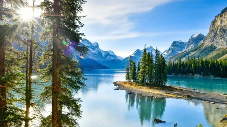 Beautiful Spirit Island in Maligne Lake, Jasper National Park, Alberta, Canada