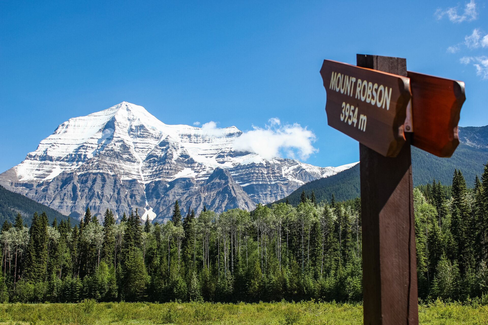 Sign leading to Mount Robson in British Columbia, Canada