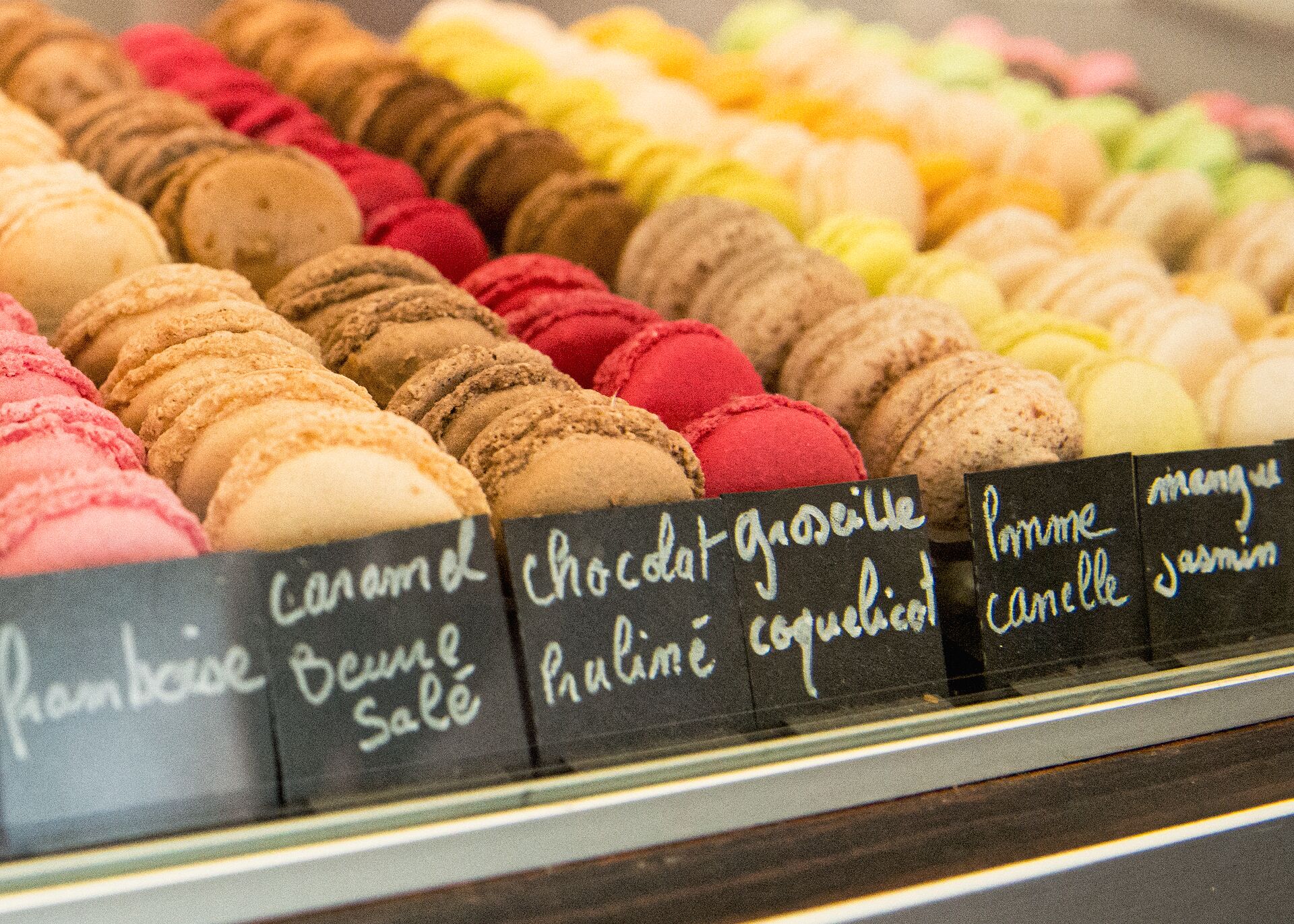 Macaroons on display in Paris, France