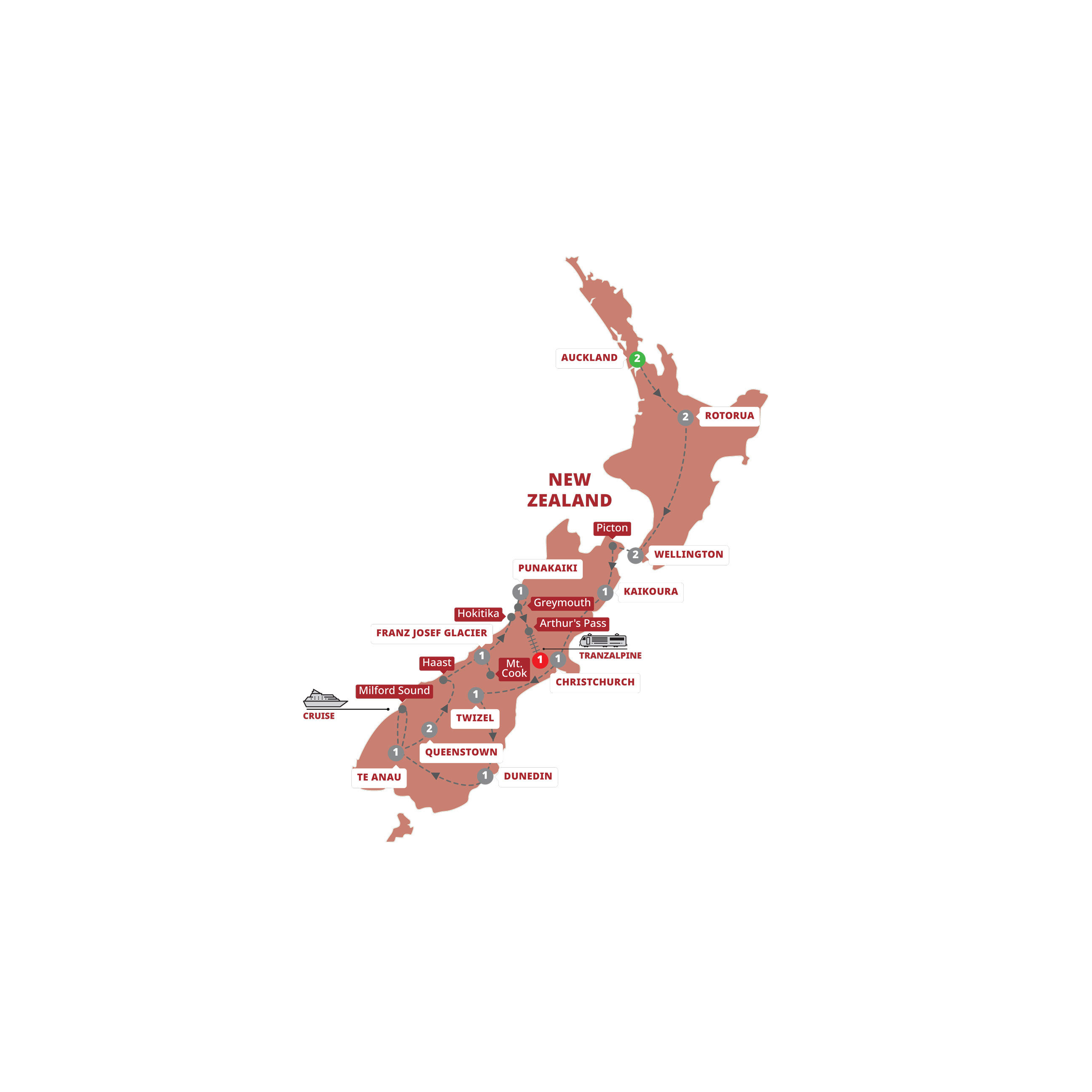 New Zealand Uncovered Guided Tour Map 2026
