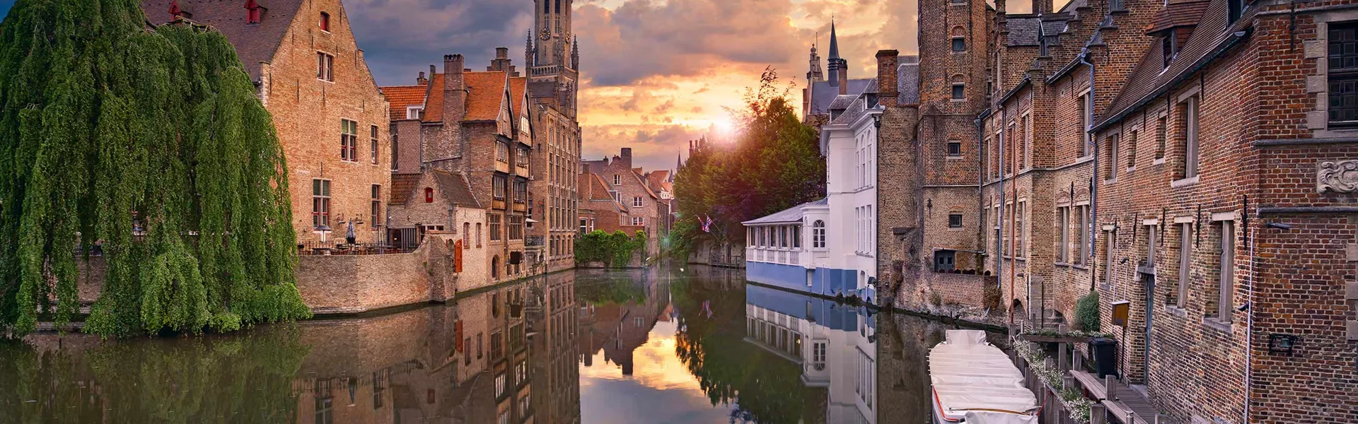 Buildings by a river in Bruges, Belgium
