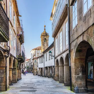 View Of Street In Old Town Santiago De Compostela, Spain 1008477860