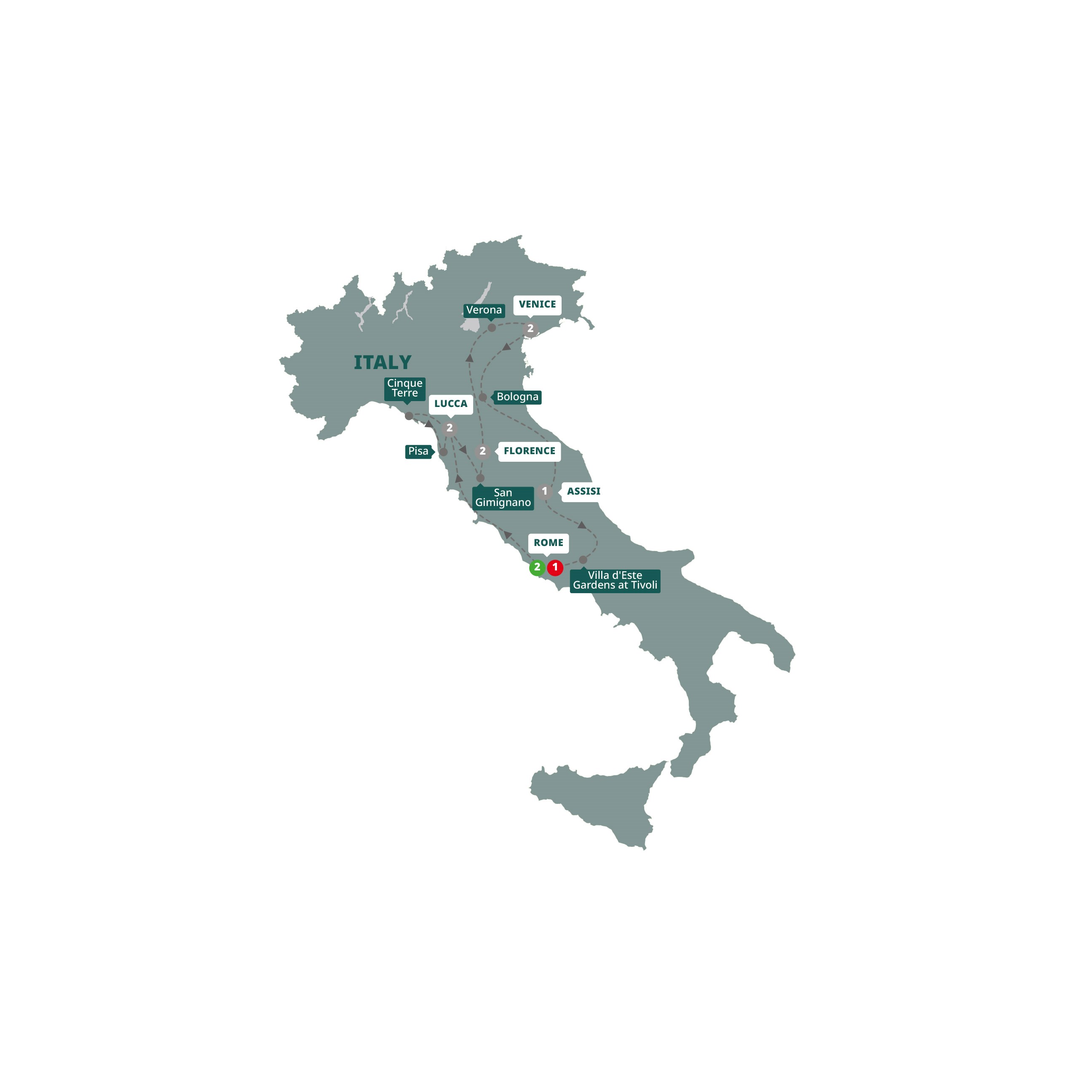 Wonders Italy Guided Tour Map