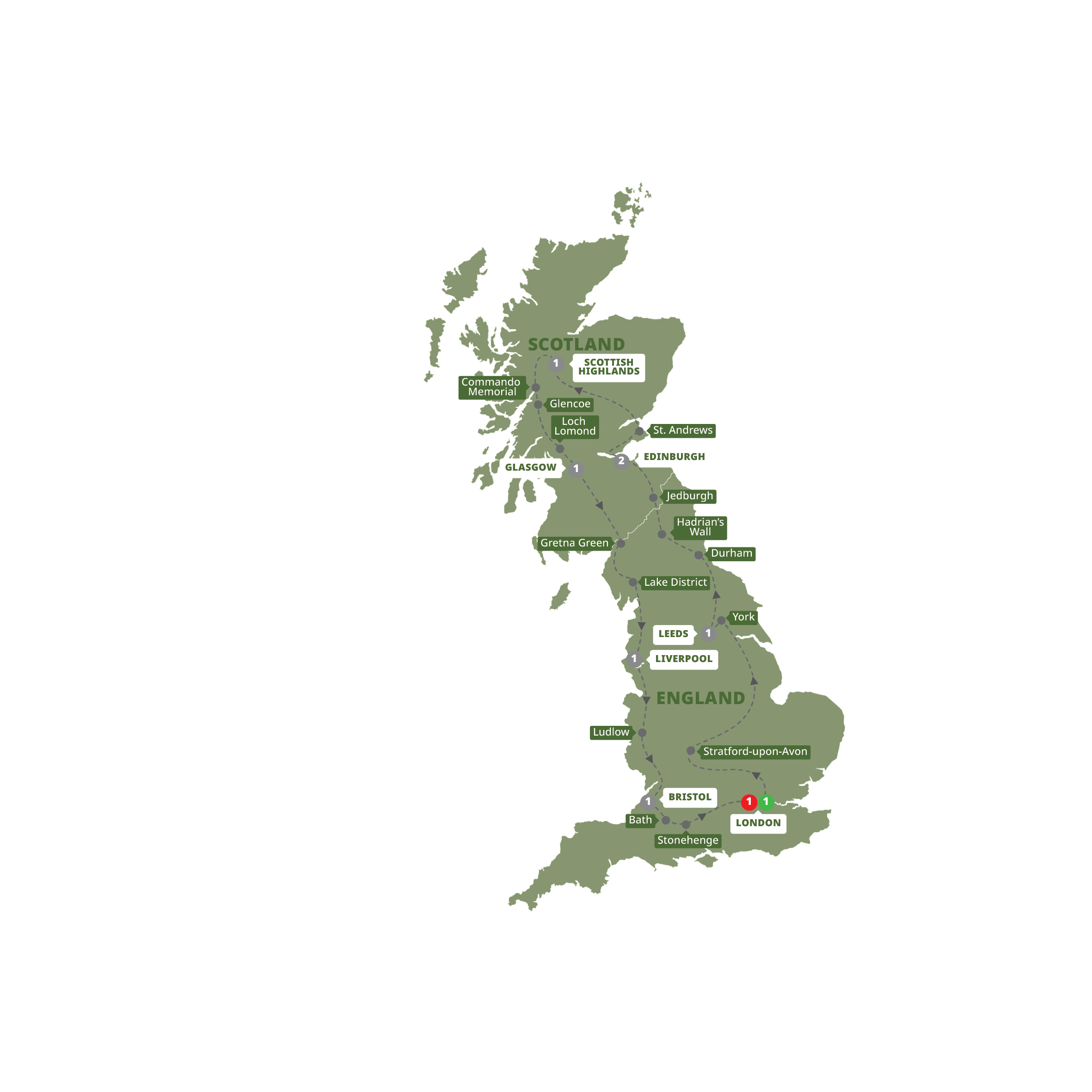 Amazing Britain US Guided Tour Map 2027