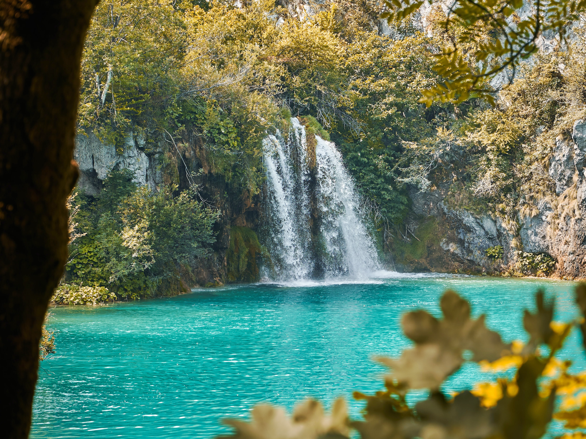 A waterfall in Plitvice Lakes National Park in Croatia 