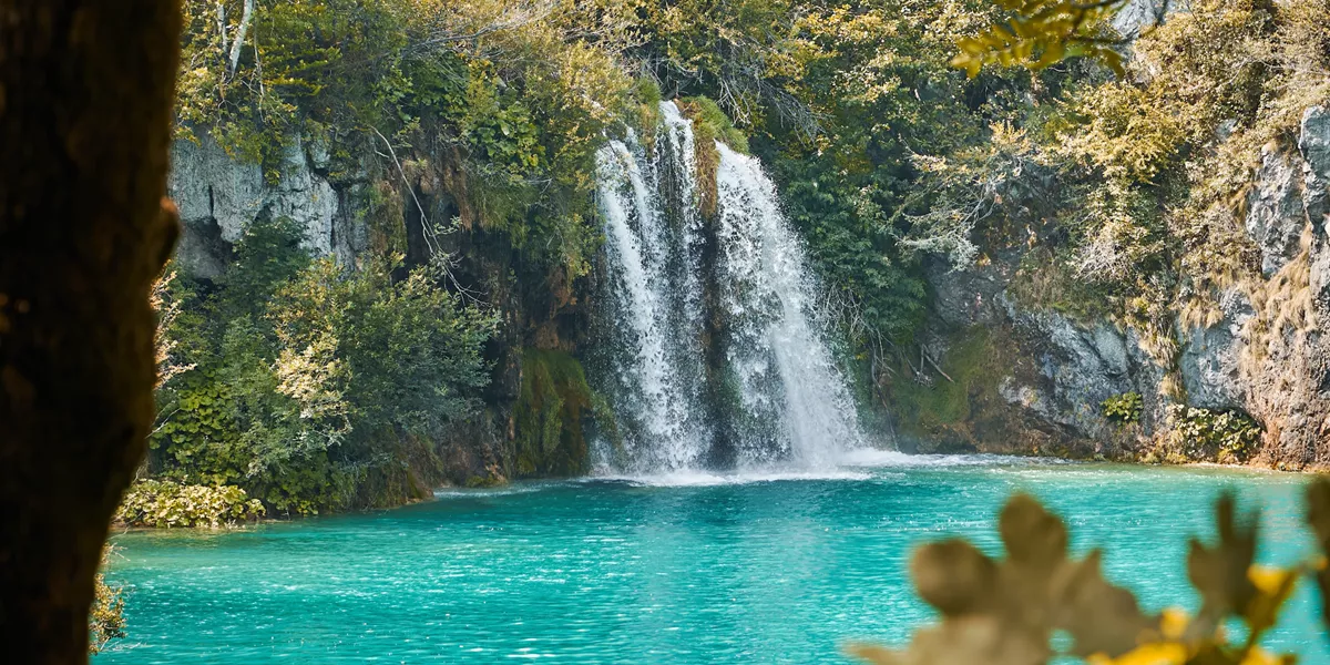 A waterfall in Plitvice Lakes National Park in Croatia 