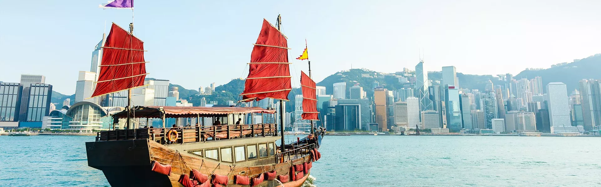 Traditional chinese boat sailing near Hong Kong