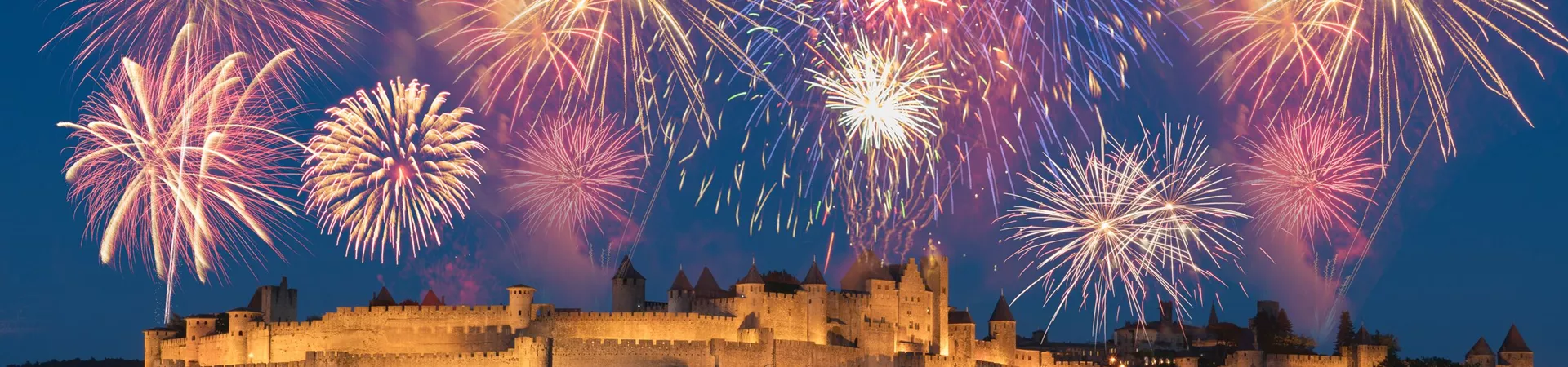 Fireworks over a medieval city