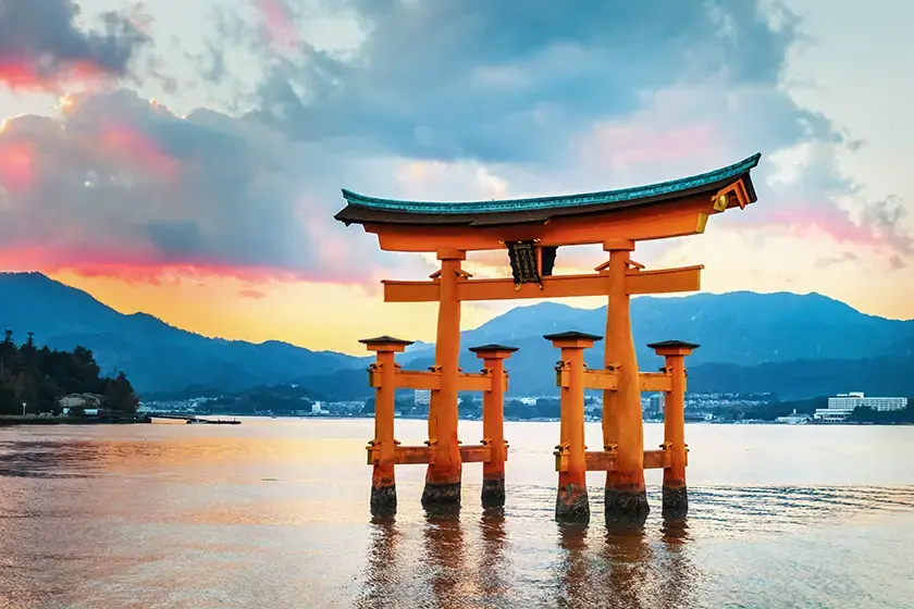 Great Floating Torii Gate On Miyajima Island, Japan