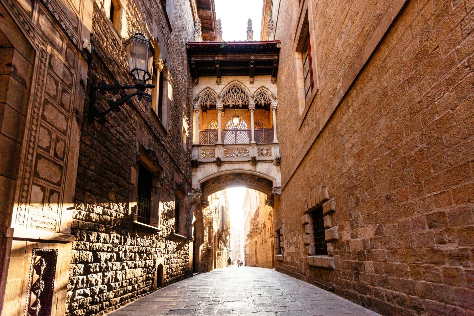 Large Street In Gothic Quarter In Barcelona Spain