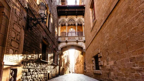 Large Street In Gothic Quarter In Barcelona Spain