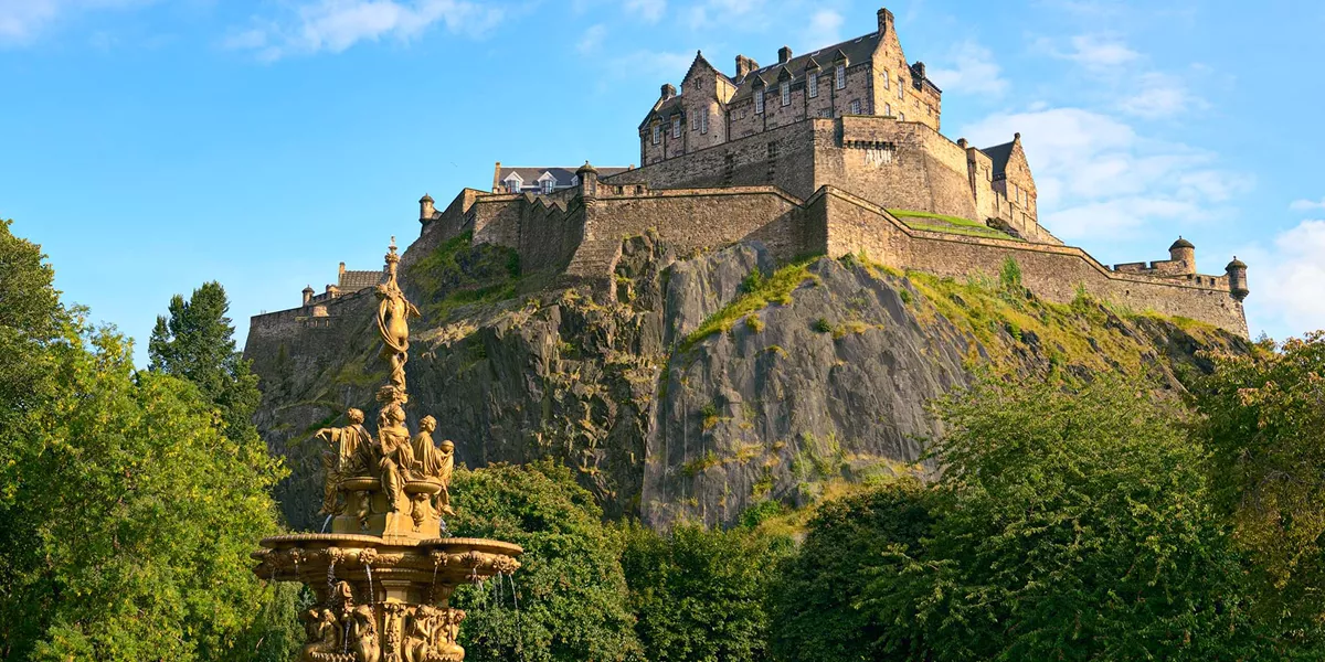 Edinburgh Castle standing on a rocky hill in Edinburgh, Scotland