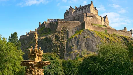 Edinburgh Castle standing on a rocky hill in Edinburgh, Scotland