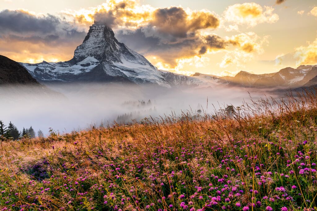 Matterhorn Peak At Misty Dawn Zermatt, Switzerland 1186668189