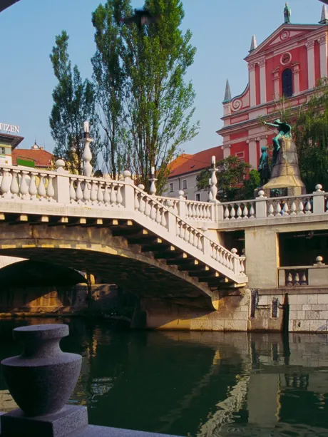 Shot from under arch of bridge in Ljubljana, Slovenia