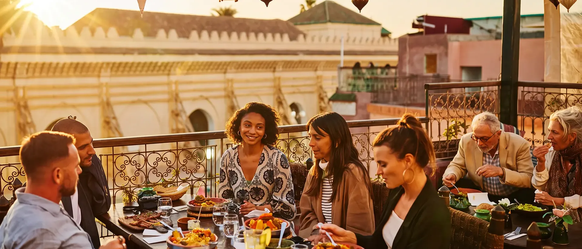 People having dinner at the rooftop