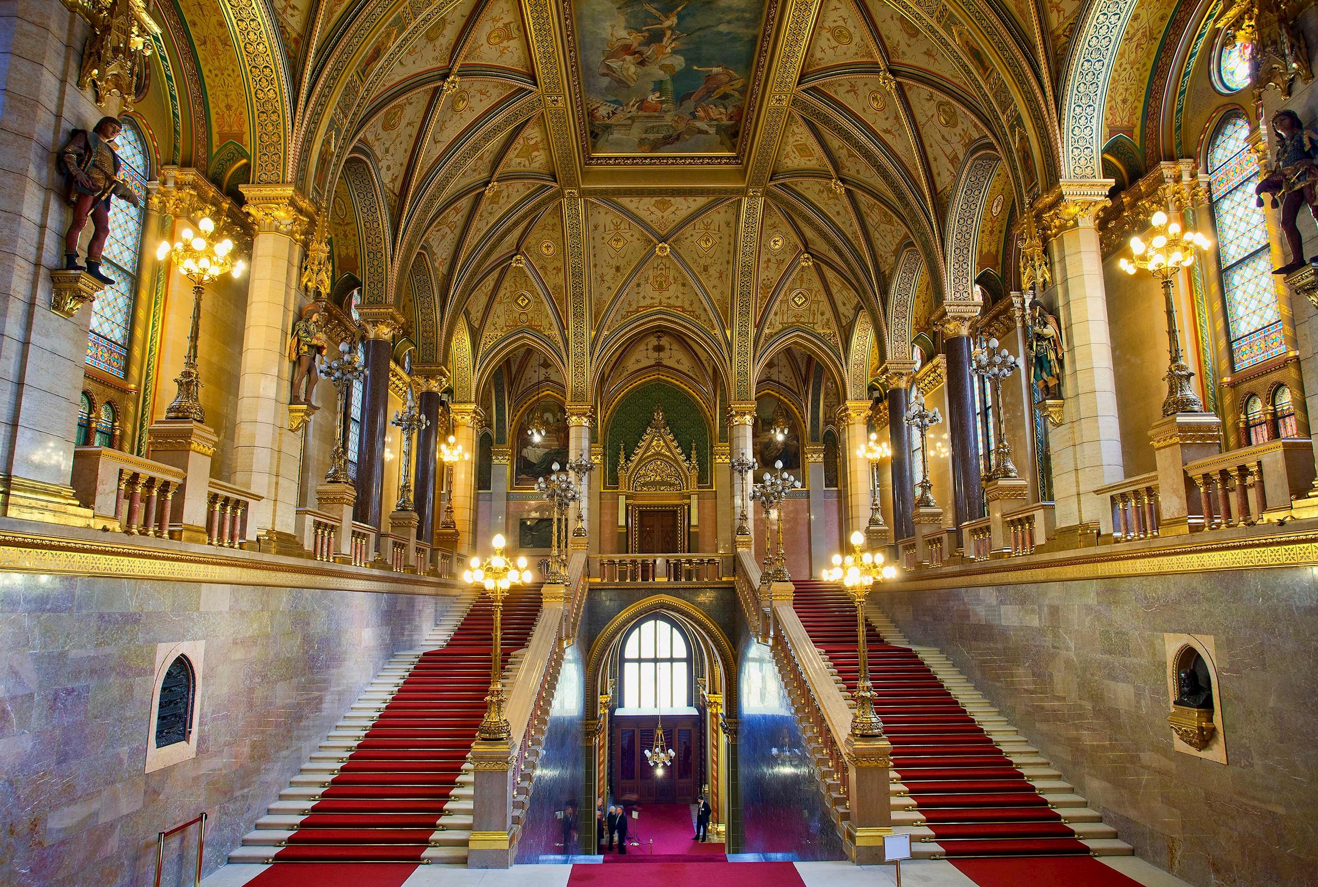 The steps inside the Hungarian Parliament Building in Budapest