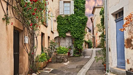 Ancient alley in the old town of Lourmarin, Vaucluse Provence, France