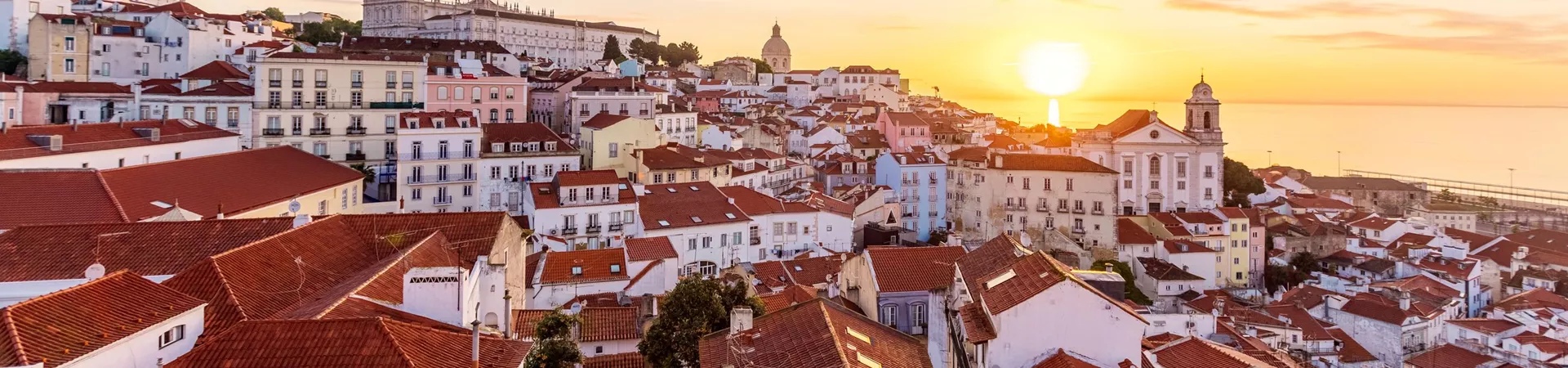 The Lisbon skyline in Portugal at dusk