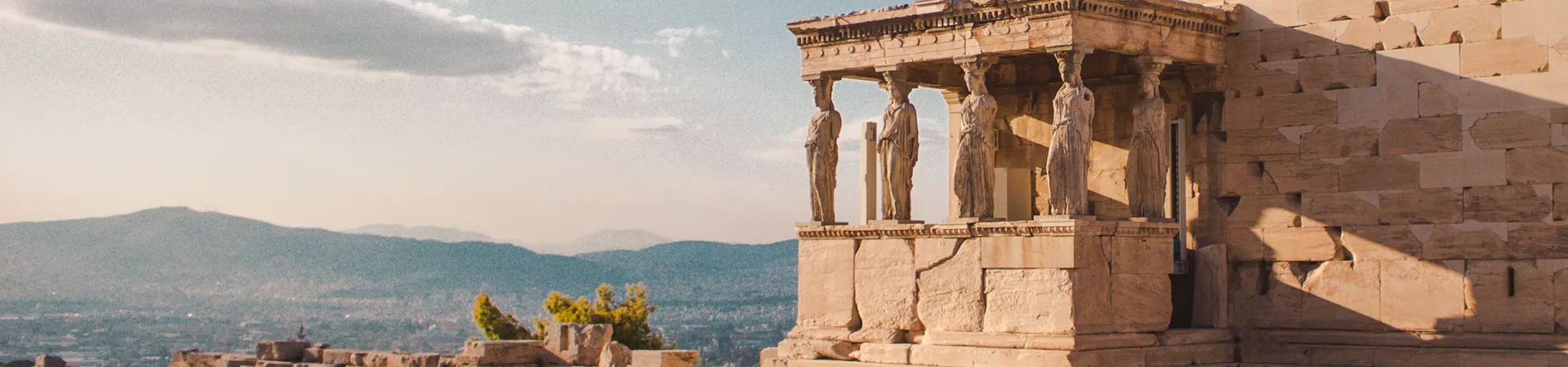 Ancient building in Athens during the sunset