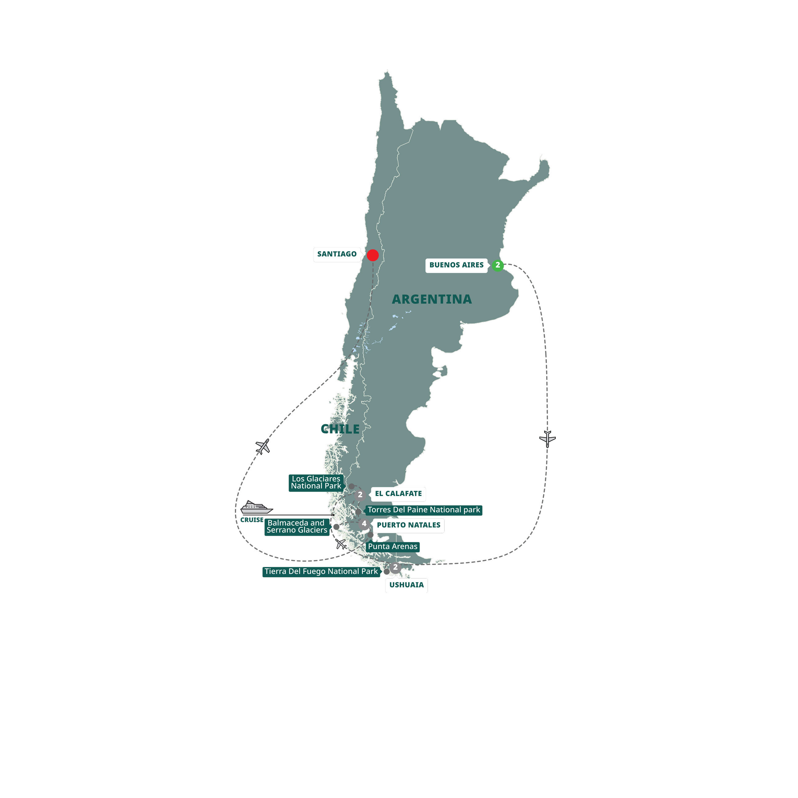 Wonders Patagonia Guided Tour Map 2025