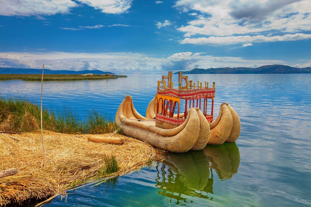 Boats on Lake Titicaca in Puno, Peru