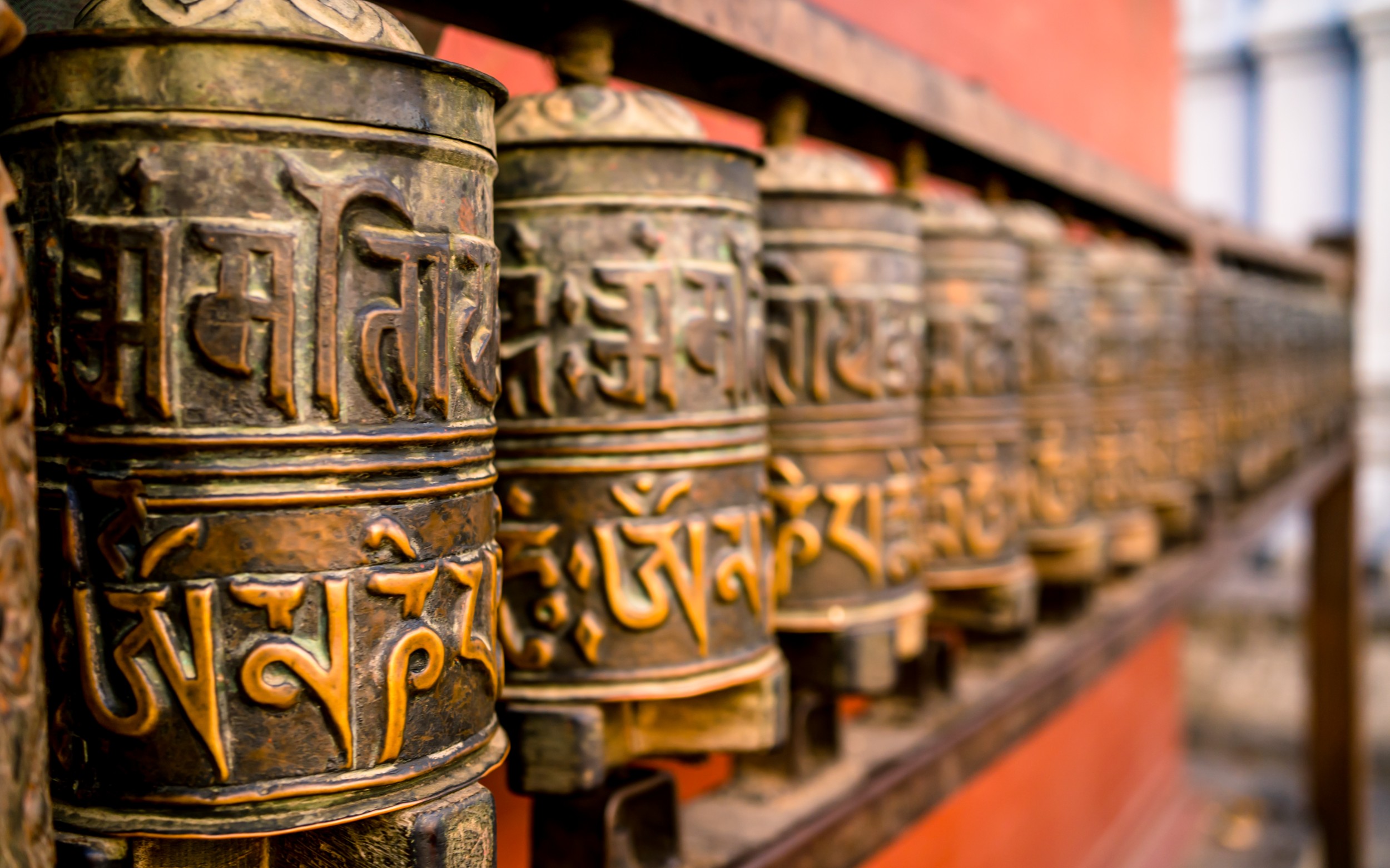 Prayer wheels in temple in Nepal