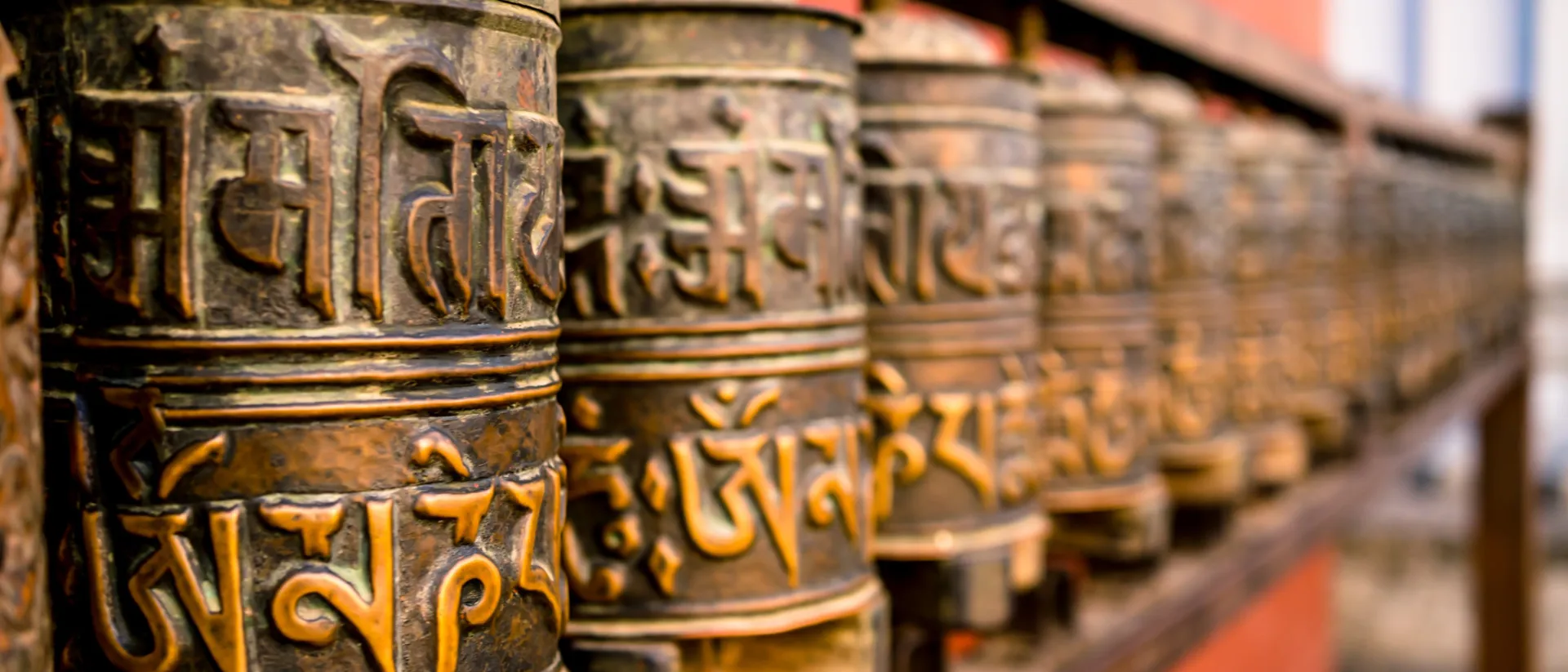 Prayer wheels in temple in Nepal
