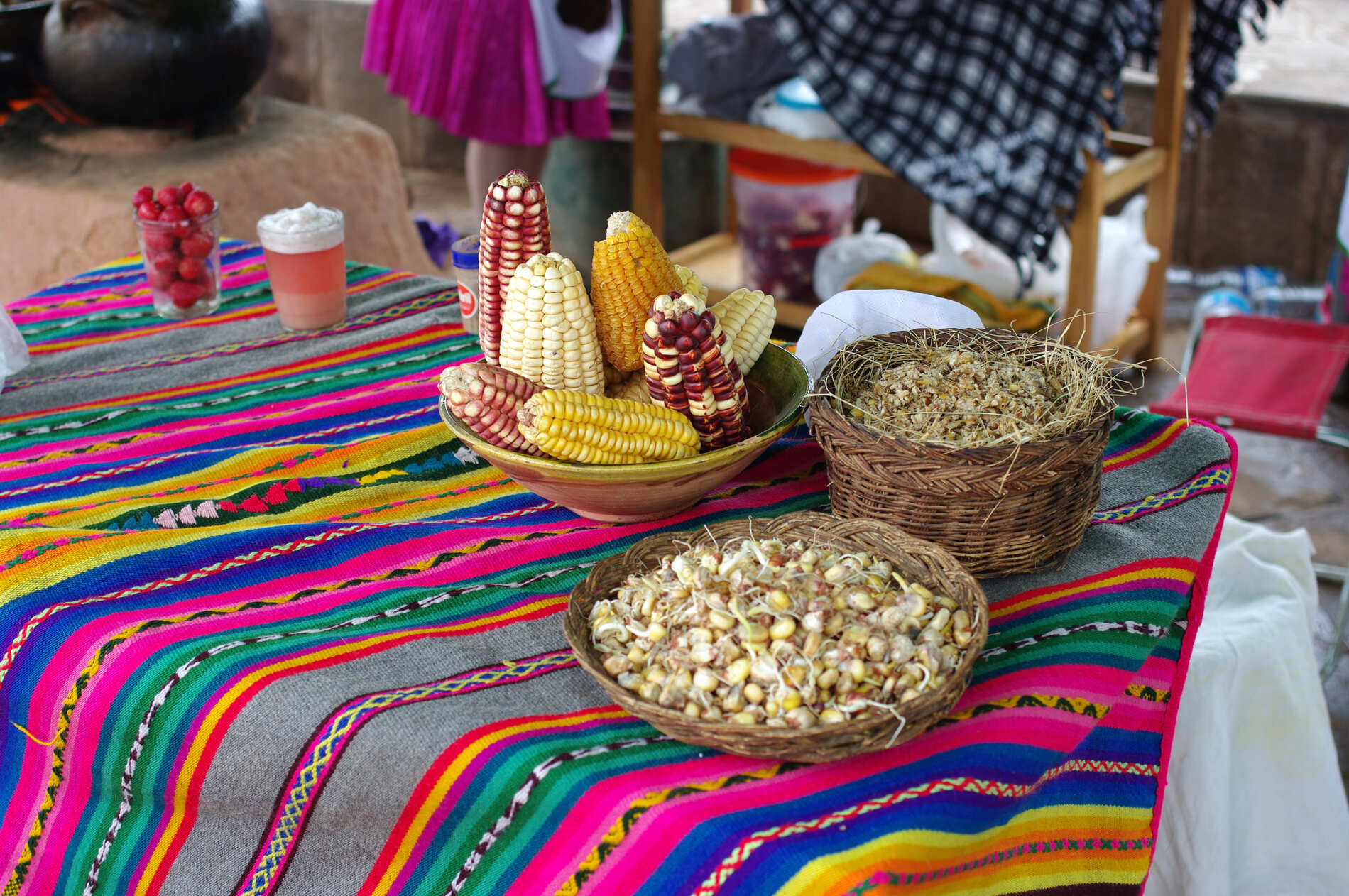 Typical Peruvian food in plates on the table