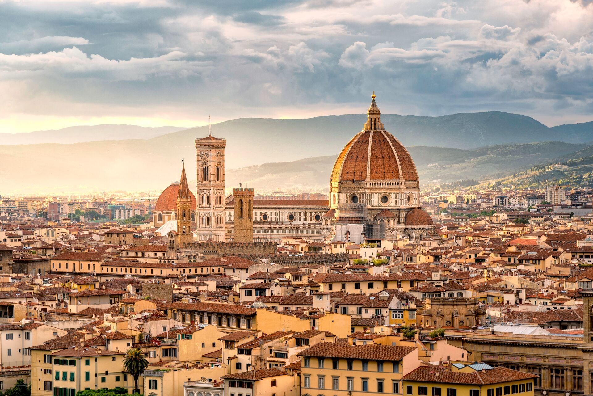 Large Beautiful Sunset Cityscape View Of The Santa Maria Nouvelle Duomo And The Town Of Florence In The Italian Tuscany