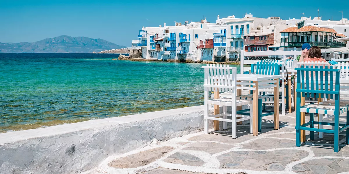 Cafe next to the sea in Mykonos, Greece