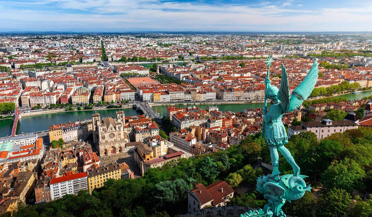 Views of the cityscape from Basilica of Notre Dame of Fourvière in France