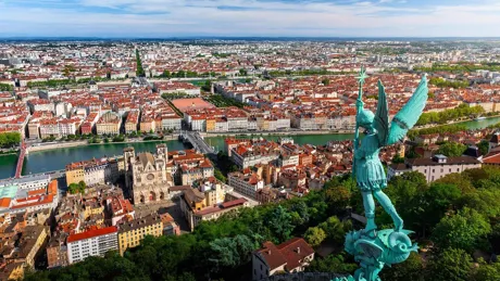 Views of the cityscape from Basilica of Notre Dame of Fourvière in France