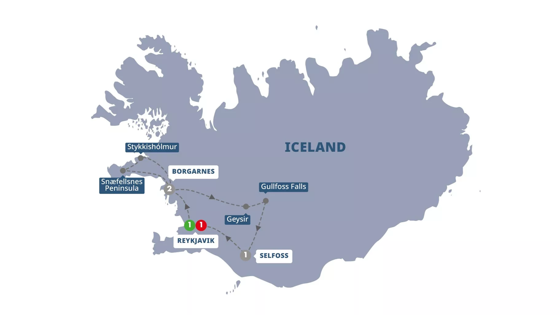 Iceland including Blue Lagoon Guided Tour Map