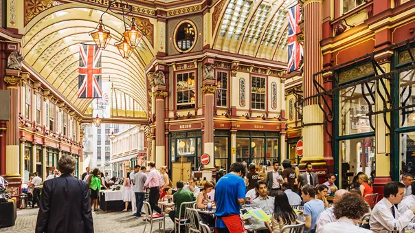 Interior of Ledenhall Market in London, England