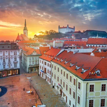 A sunset view of Bratislava, Slovakia