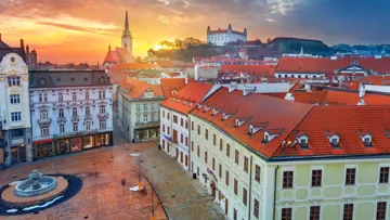 A sunset view of Bratislava, Slovakia
