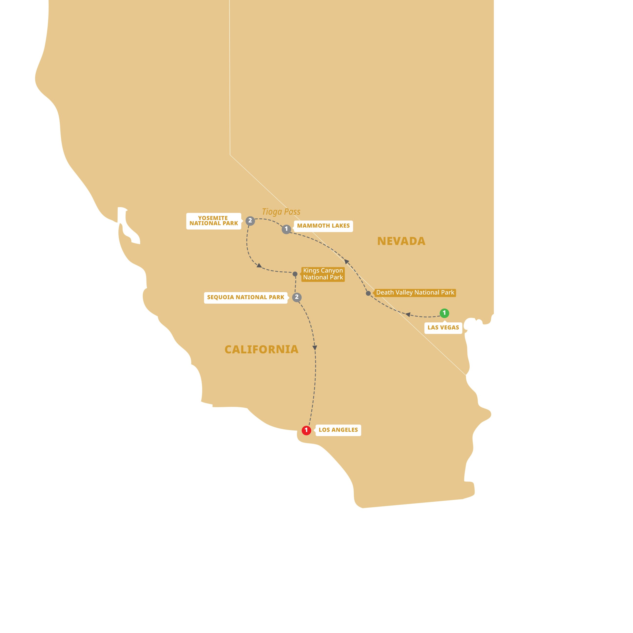 Californias Great National Parks Guided Tour Map