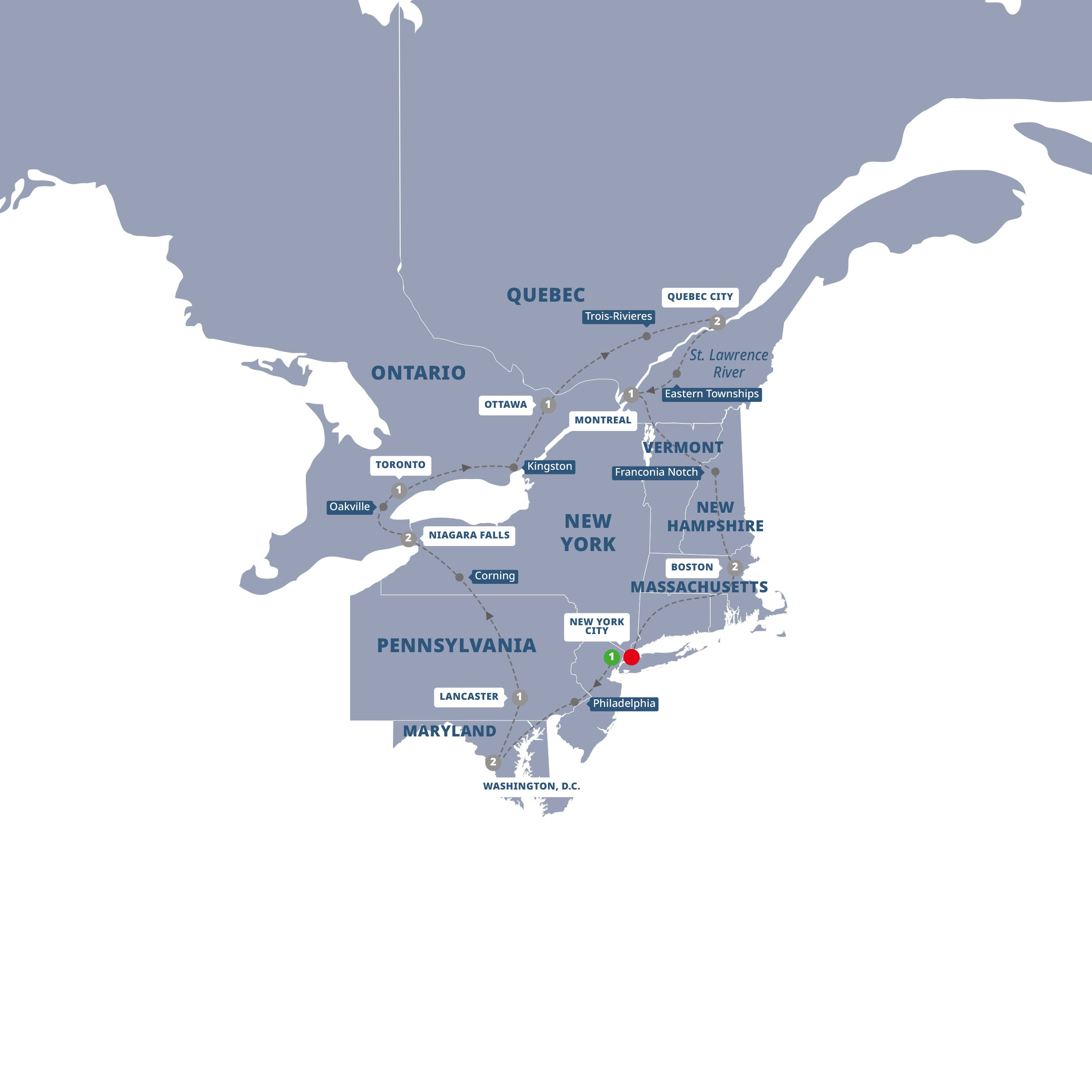 East Coast USA Canada New York New York Guided Tour Map