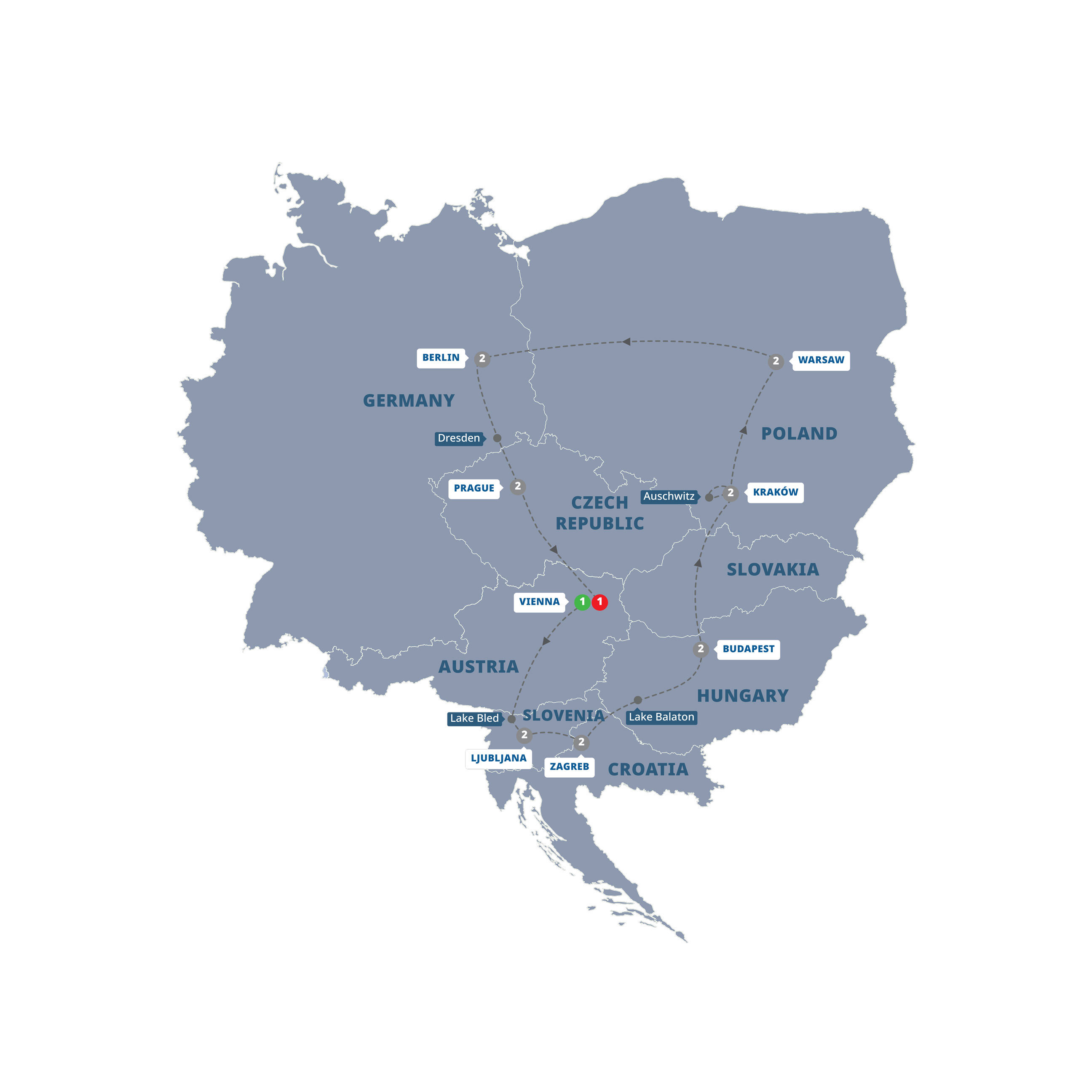 Highlights Eastern Europe Guided Tour Map 2026