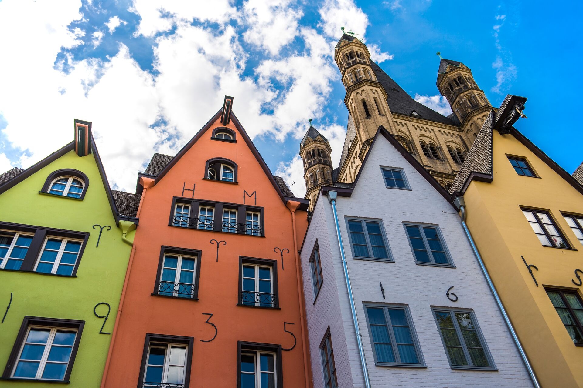 Colorful townhouses, Cologne, North Rhine Westphalia, Germany