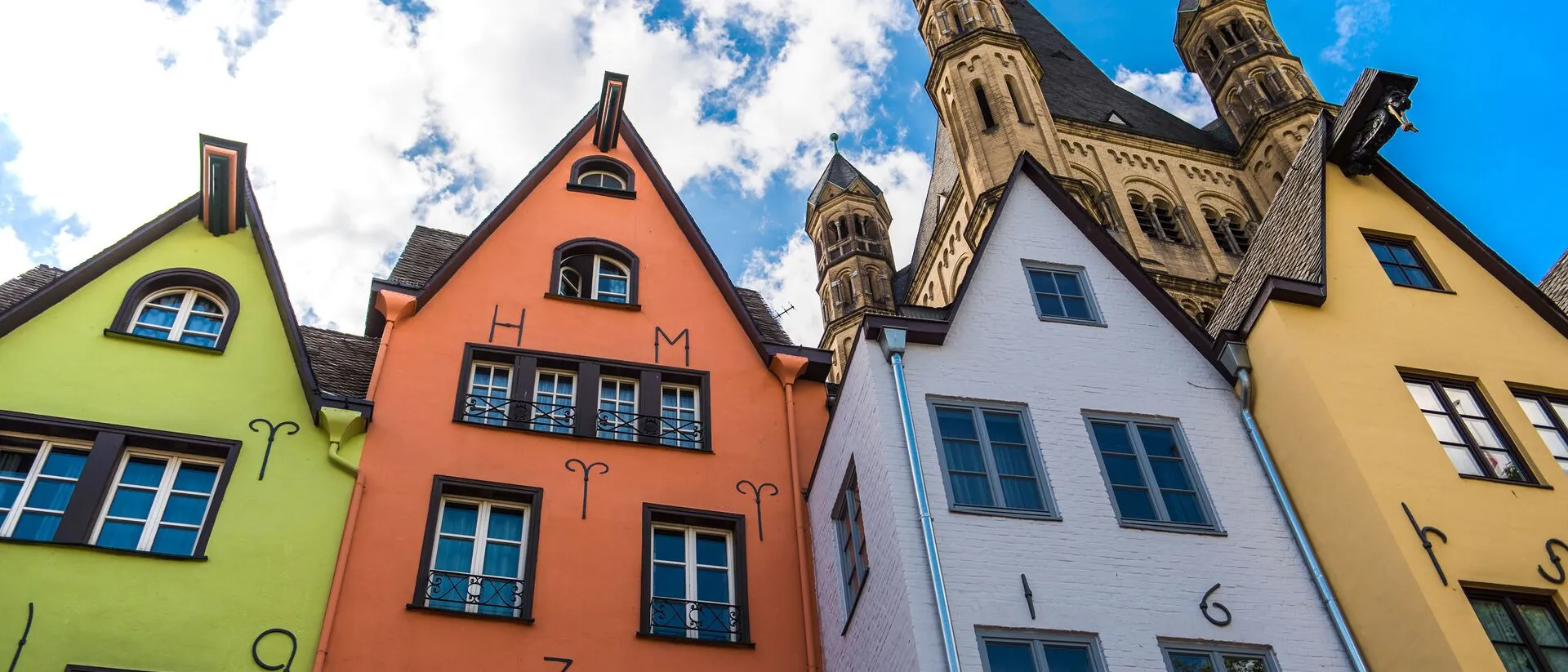 Colorful townhouses, Cologne, North Rhine Westphalia, Germany