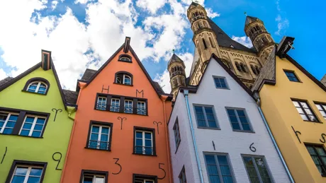 Colorful townhouses, Cologne, North Rhine Westphalia, Germany