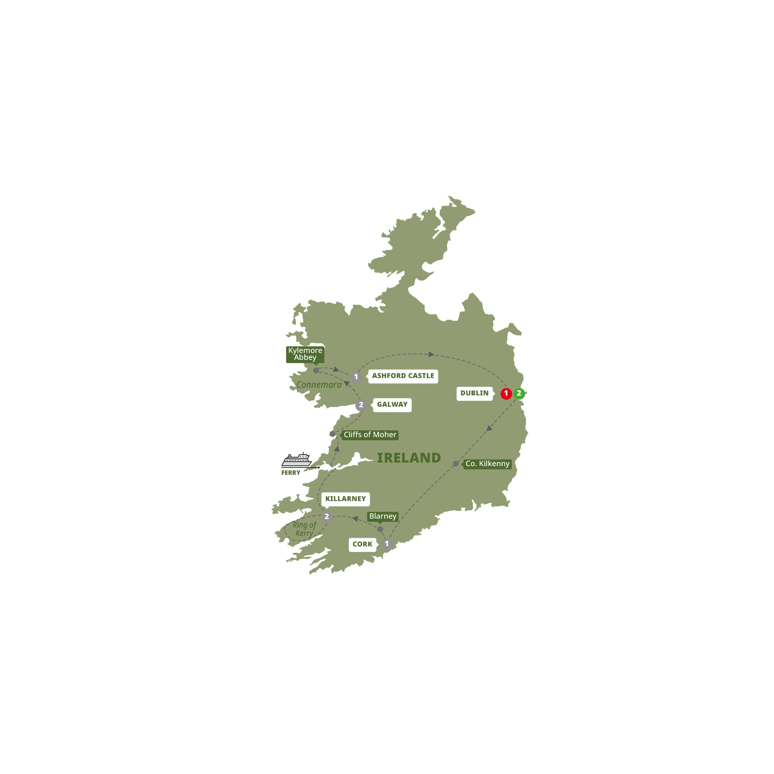 Wales To Ireland Tour Map