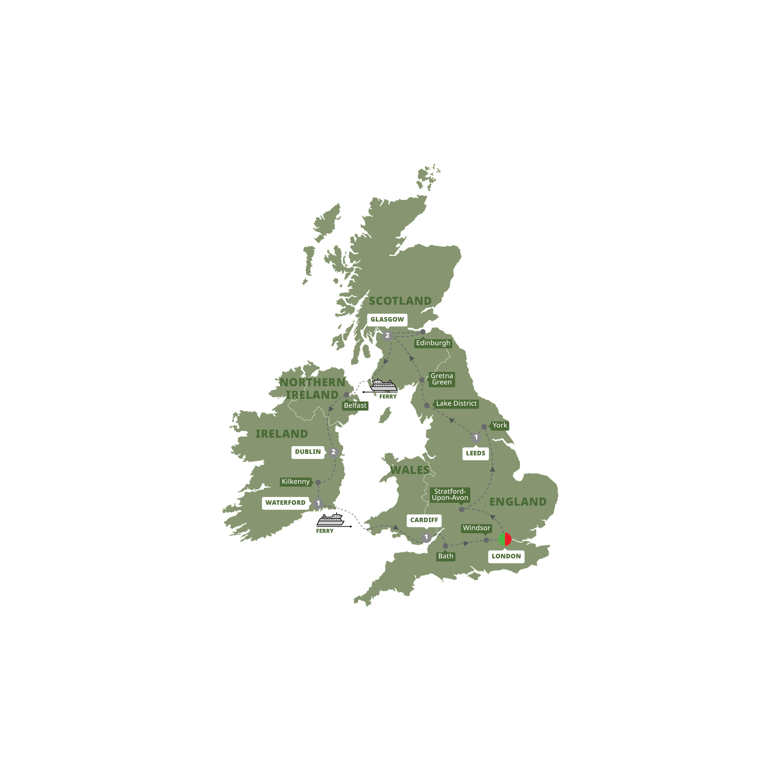 Britain Ireland Delight Guided Tour Map 2027 BIDE