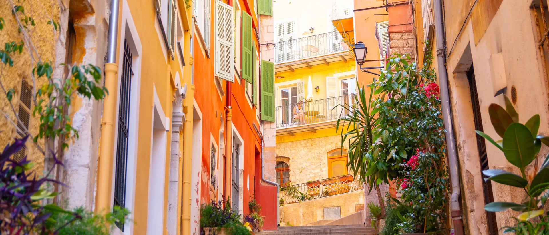 French Riviera Villefranche old city streets in historic city center near sea promenade in Monaco