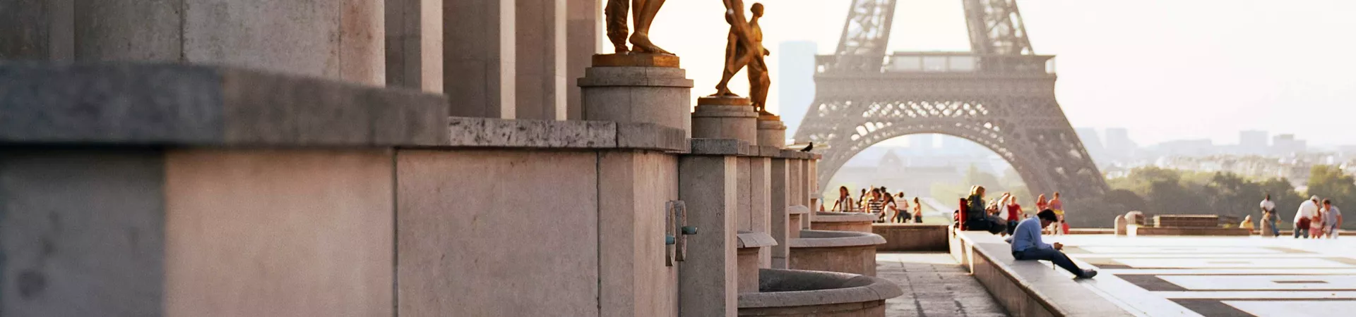 Eiffel Tower and sculptures in Paris, France