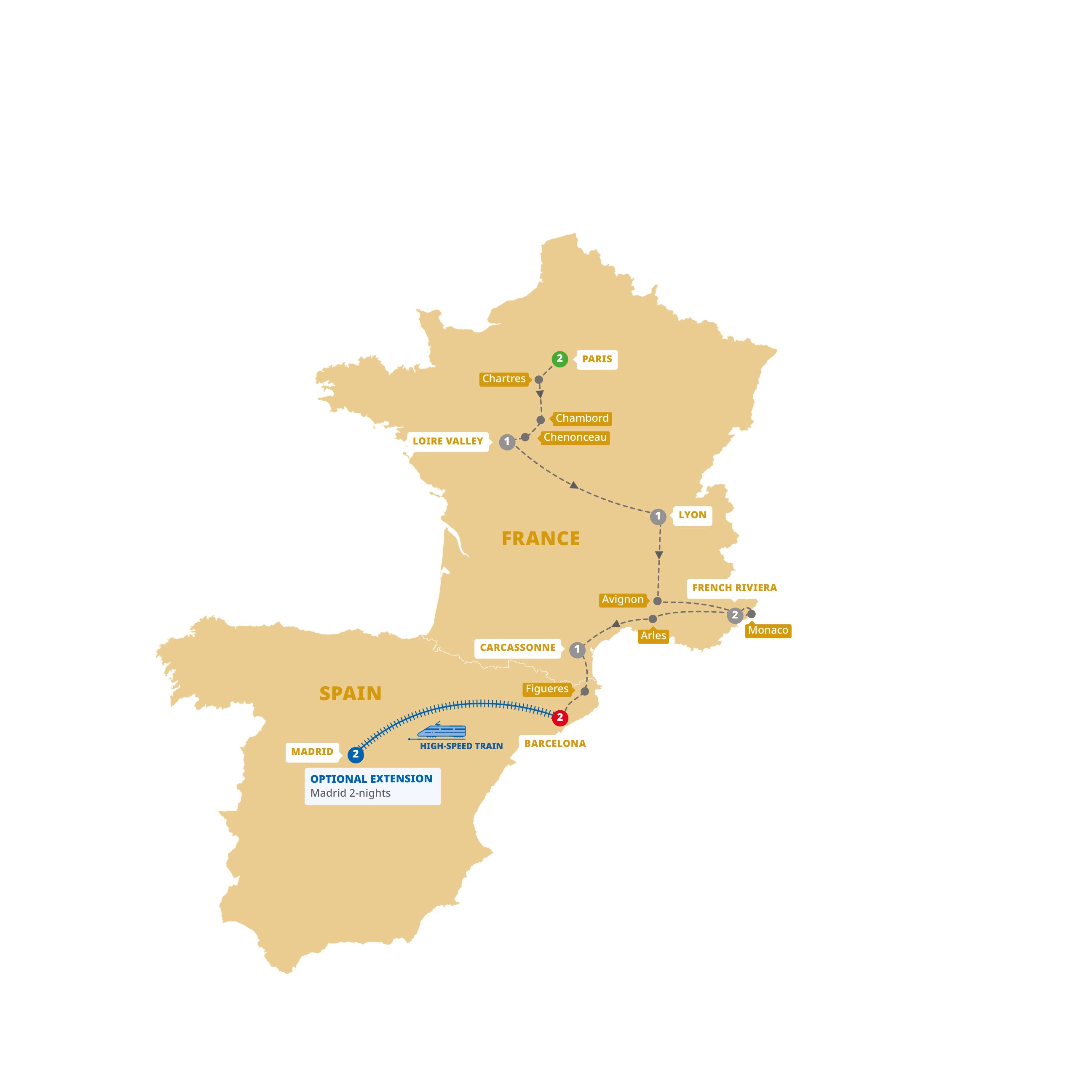 Highlights France Barcelona Guided Tour Map